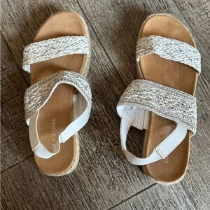 Sun and Stone White , Silver and Tan Sandals